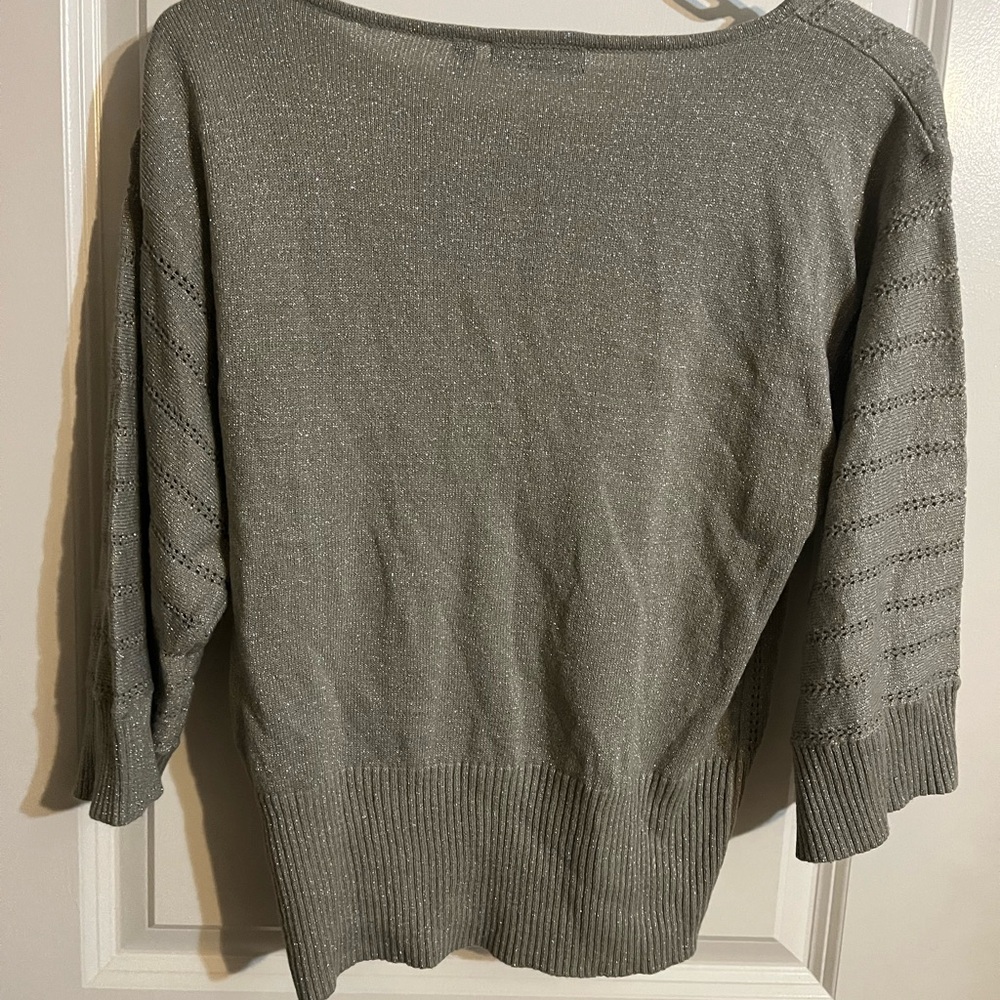 Elementz Gray Crew Neck Sweater Ribbed Knit 3/4 Sleeves - Picture 2 of 3